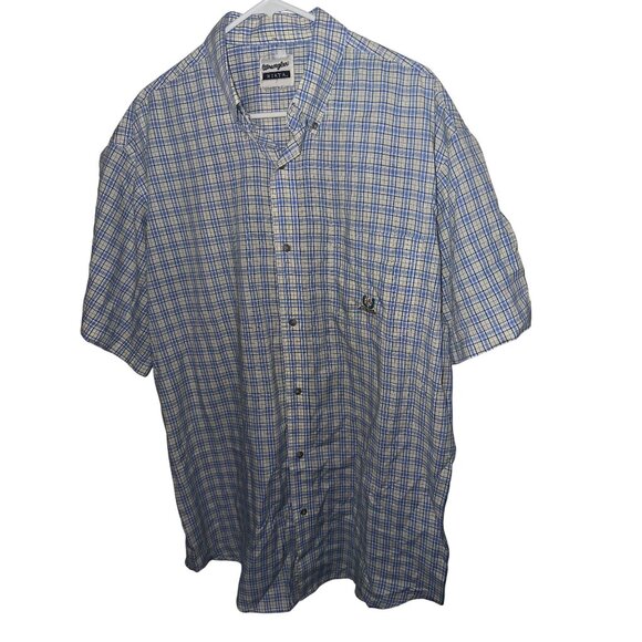 Wrangler Riata blue and yellow plaid short sleeve button up shirt size L - Picture 1 of 7